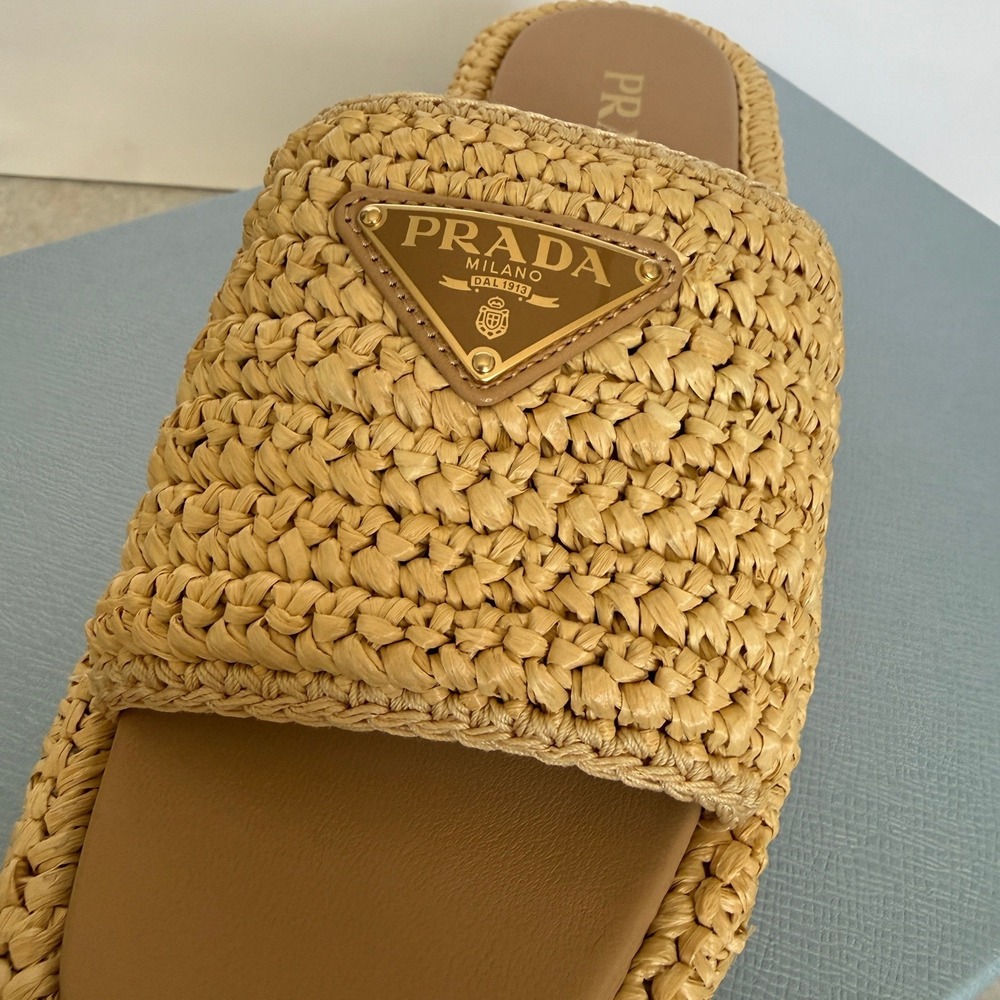 Prada 1XZ761 Crochet flatform slides Raffia Sandals, Women size 40 US 10) - Picture 9 of 16